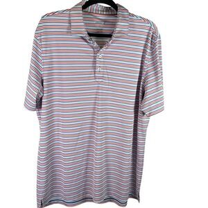 Johnnie O‎ Mens Polo Shirt L Large Striped Red Blue Golf Casual